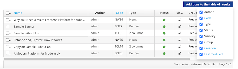 Content Table List View
