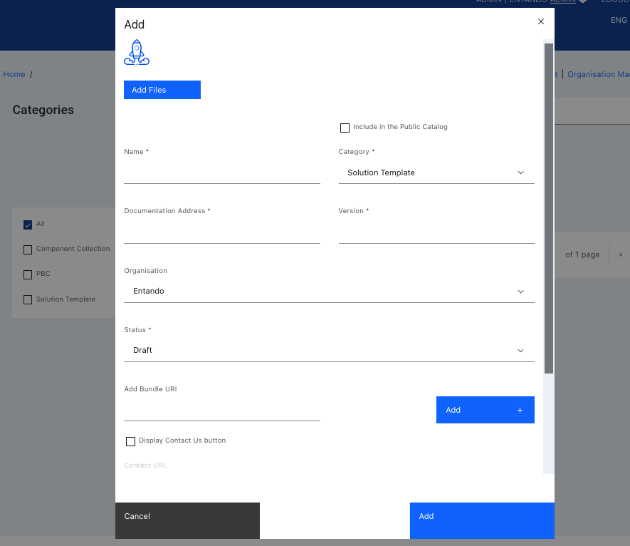 Pop-up Window to Add New Component Entry