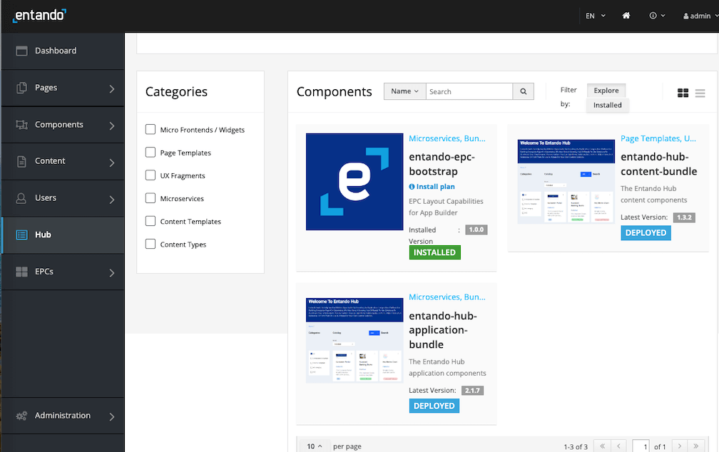Catalog Showing Table of Deployed Bundle Icons