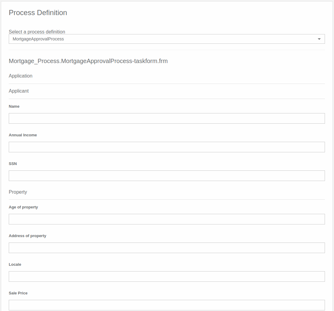 Process Definition Form, e.g., Mortgage Application Form 