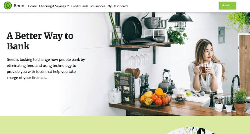 Banking Homepage colorful graphic and header menu