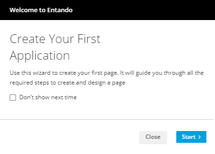 Screenshot-Welcome Wizard popup to create first application